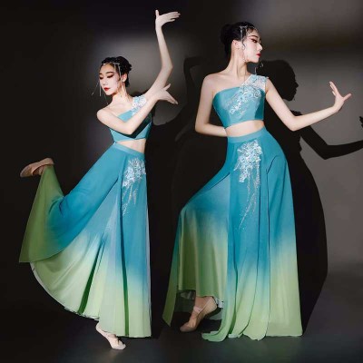 Blue chinese folk Peacock Dai dance costumes for women girls Thailand style Art Exam repertoire Ethnic minority Xishuangbanna  Belly dance dress 